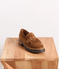 Femme Mellow Yellow Derbies, Mocassins-Mocassins beiges frangés Eva