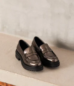 Femme Mellow Yellow Derbies, Mocassins-Mocassins cuir argenté Angelika