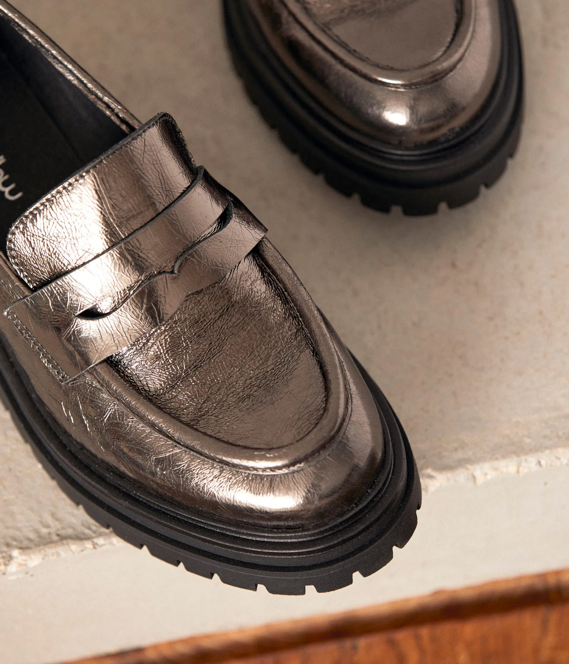 Femme Mellow Yellow Derbies, Mocassins-Mocassins cuir argenté Angelika