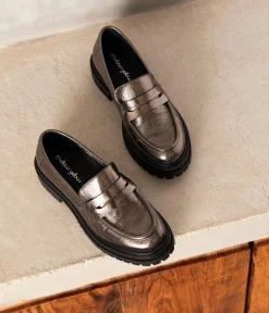 Femme Mellow Yellow Derbies, Mocassins-Mocassins cuir argenté Angelika