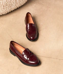 Femme Mellow Yellow Derbies, Mocassins-Mocassins cuir bordeaux Angella