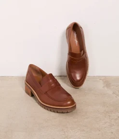 Femme Mellow Yellow Derbies, Mocassins-Mocassins cuir cognac Aubree