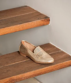 Femme Mellow Yellow Derbies, Mocassins-Mocassins cuir doré Jamie