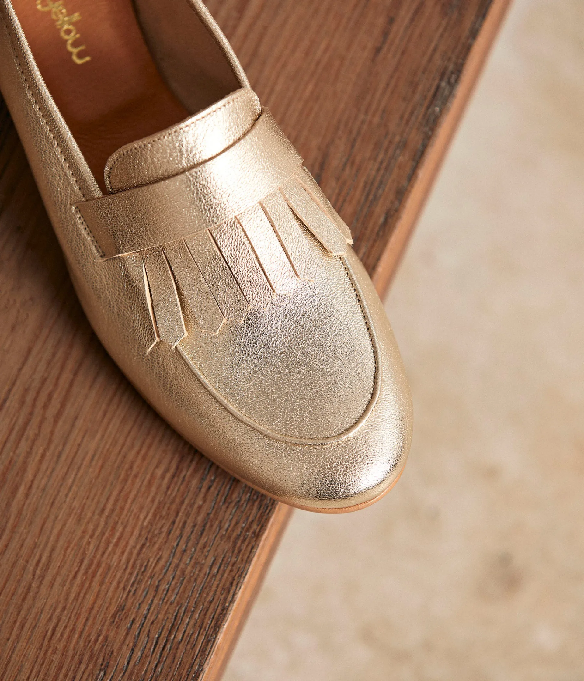 Femme Mellow Yellow Derbies, Mocassins-Mocassins cuir doré Jamie