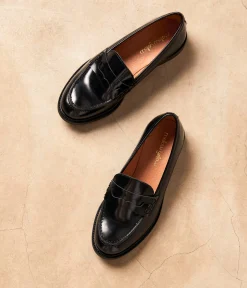 Femme Mellow Yellow Derbies, Mocassins-Mocassins cuir noir Angella