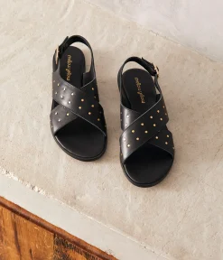 Femme Mellow Yellow Sandales-Sandales plates noires Erica