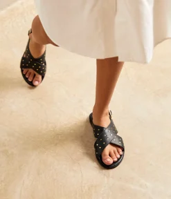 Femme Mellow Yellow Sandales-Sandales plates noires Erica